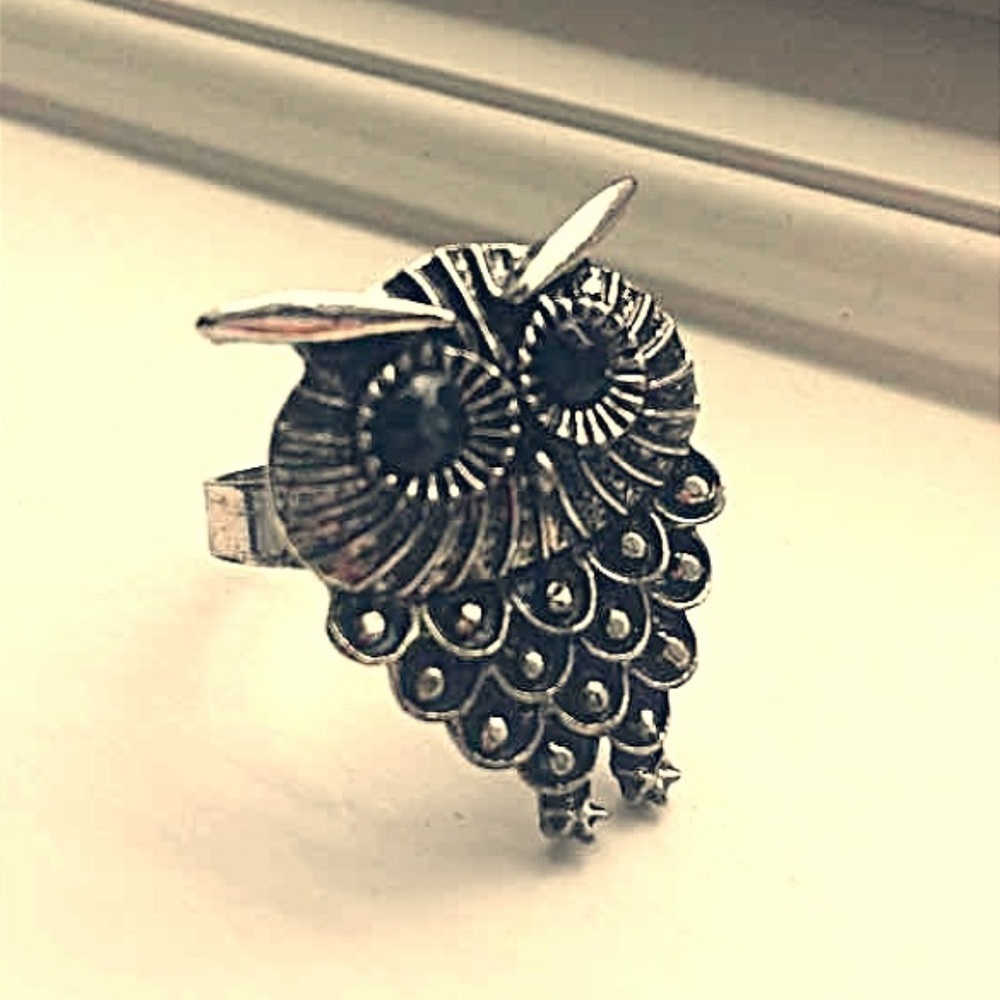Owl Ring, Black & Silver
